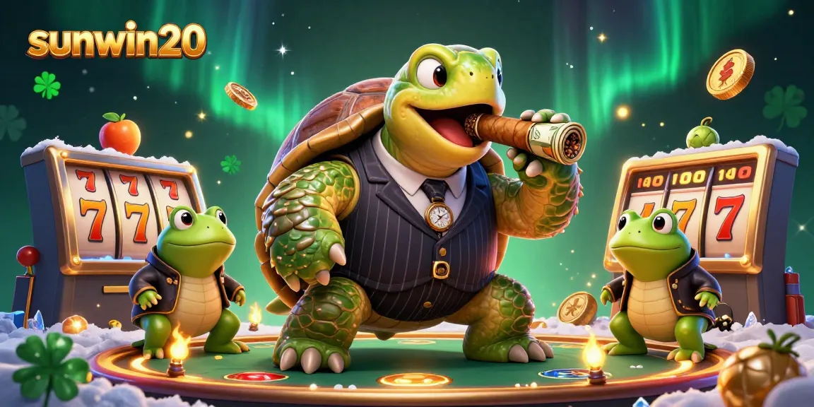 Experience the thrill of sunwin20 with a glamorous casino scene featuring a mobster turtle and frog enforcers.