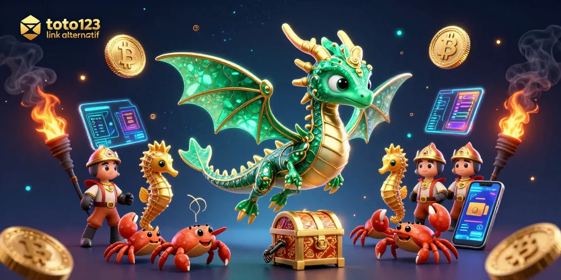 Experience the thrill of toto123 link alternatif with dynamic sea creatures in a vibrant casino-themed illustration.