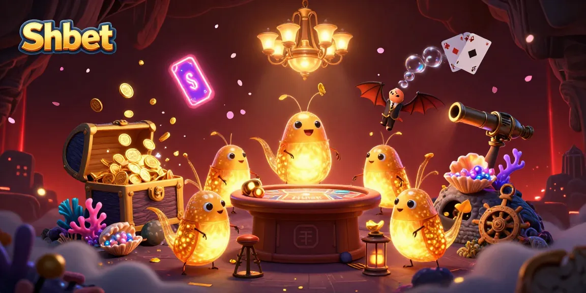 Shbet welcomes players to a vibrant casino world illuminated by glowworms and a bat dealer, showcasing an exciting gaming atmosphere.