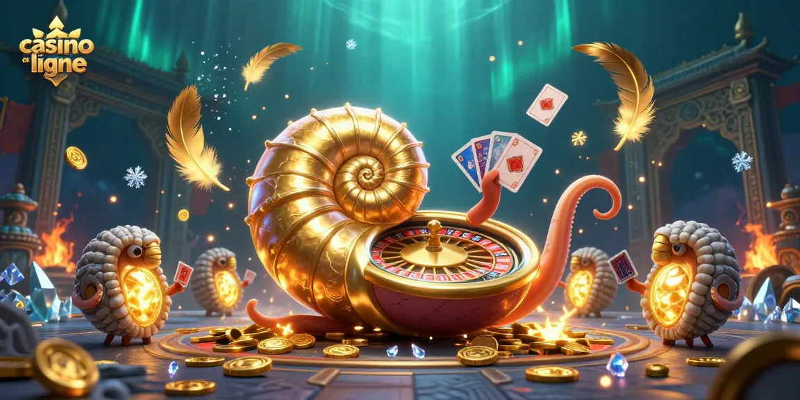Jouez sur casino en ligne avec une illustration captivante d'un nautile géant et des jeux de cartes.