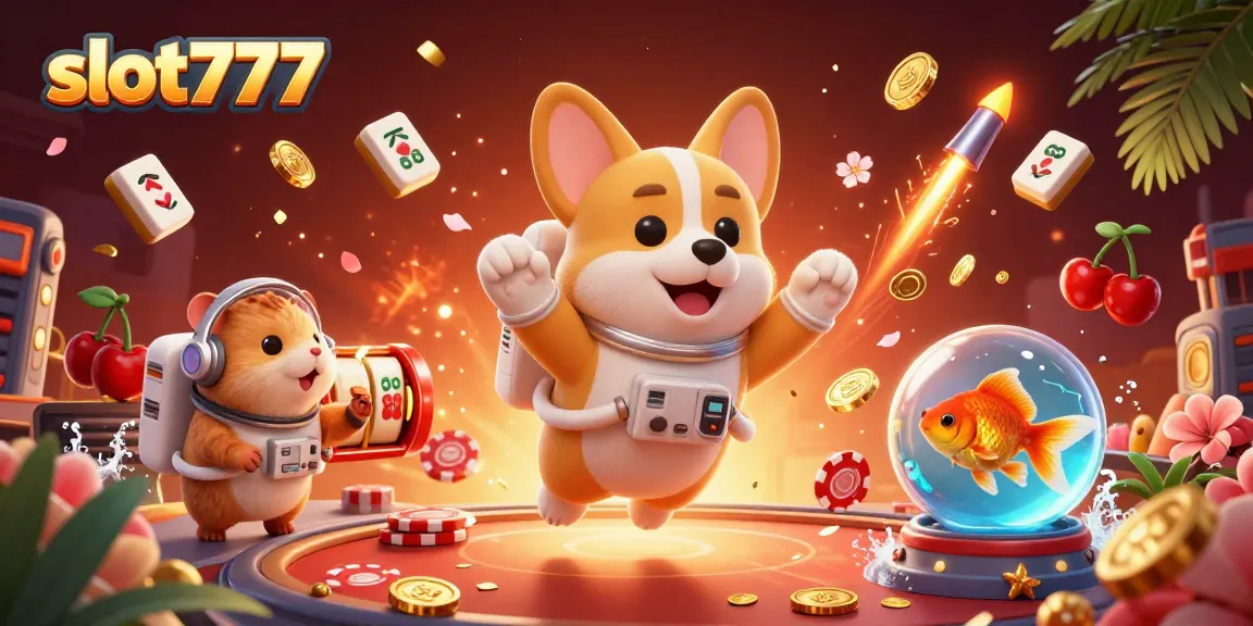Spin and win big with slot777 in this vibrant and dynamic casino scene featuring colorful gambling elements.