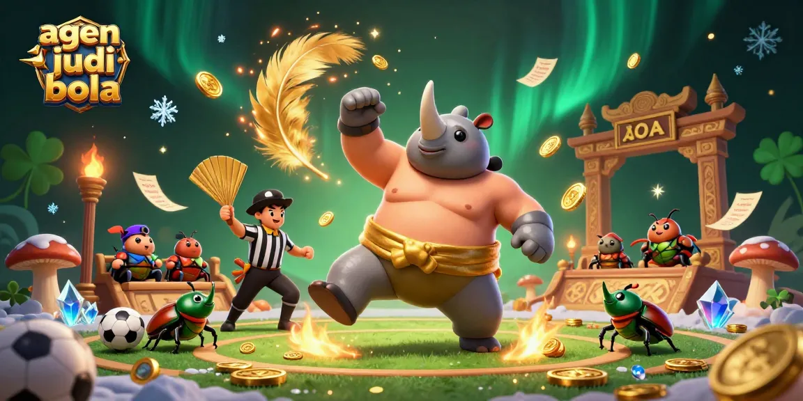 Experience agen judi bola excitement with dynamic sports betting characters and gold coins flying around.