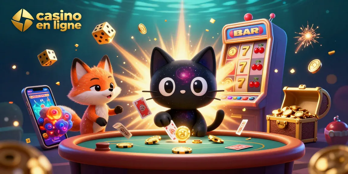 Roulez sur le casino en ligne avec cette illustration captivante du chat trou noir et de son compagnon fox nébuleux.