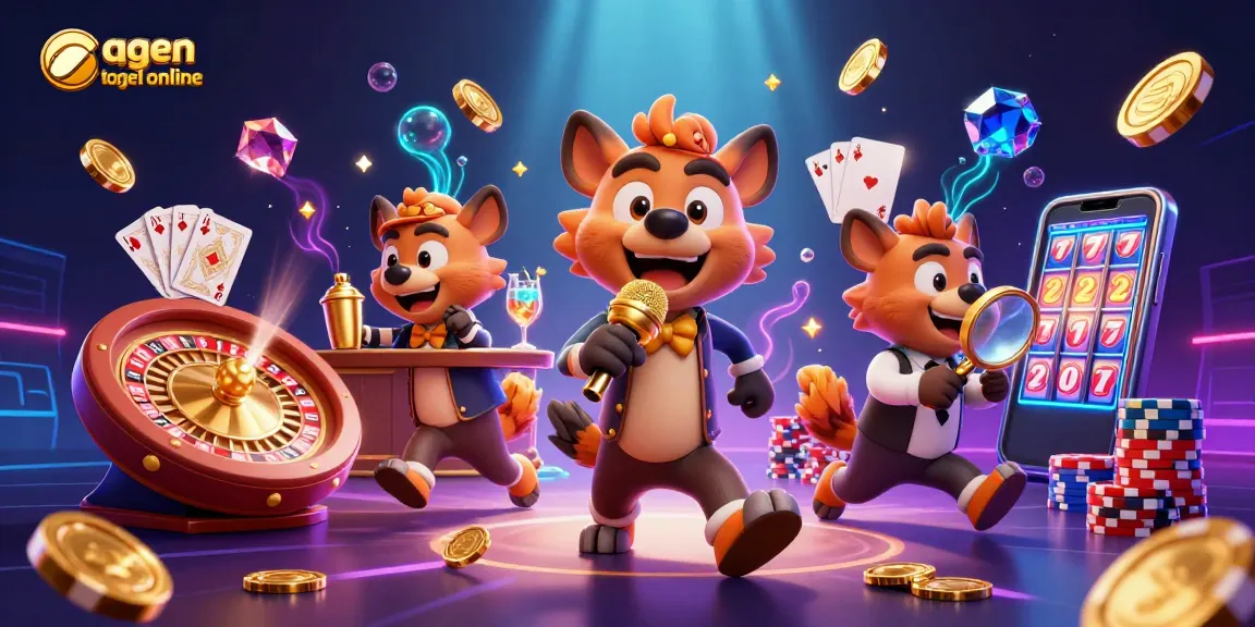 Experience the excitement of agen togel online with a vibrant casino scene featuring hyenas in action.