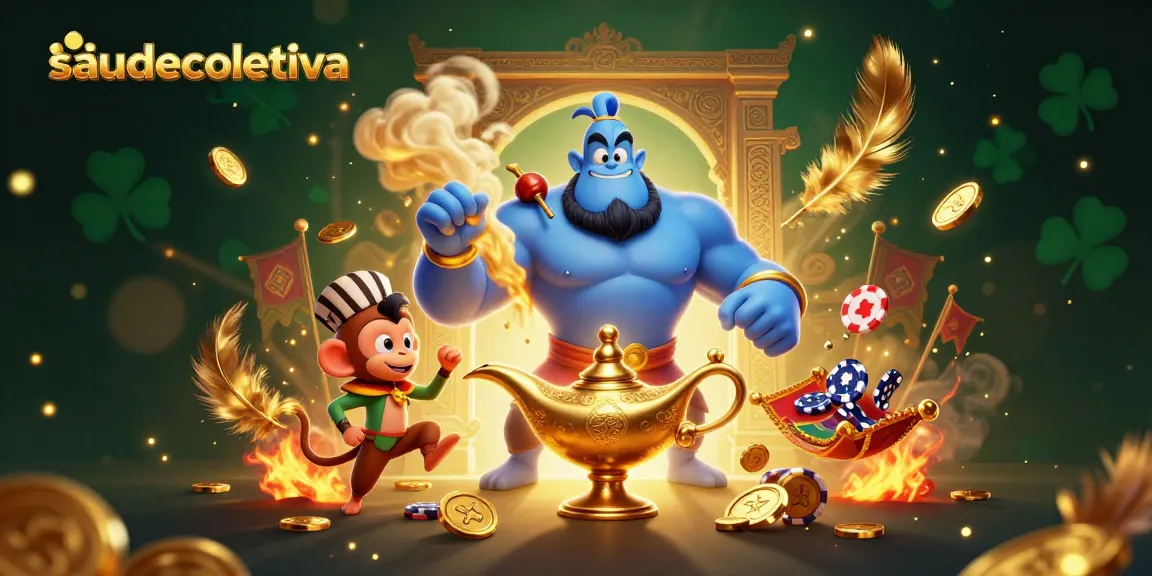 Permainan judi di saudecoletiva dengan mesin slot, permata emas, dan karakter unik dalam ilustrasi 3D