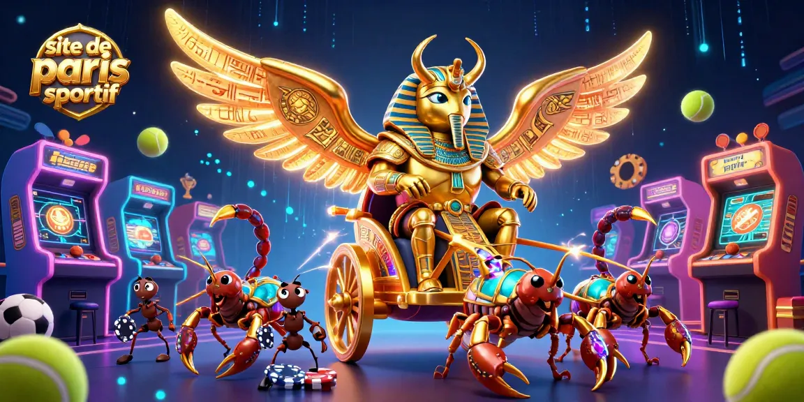 Plongée dans l'univers du site de paris sportif avec un scarabée doré majestueux entouré d'éléments de paris.