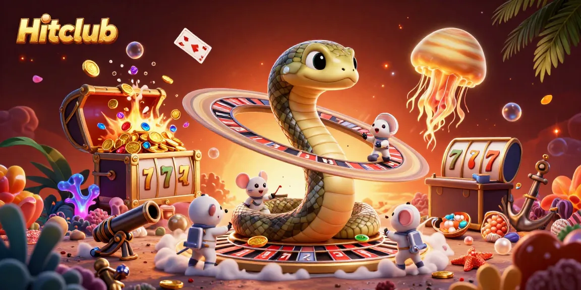 Hitclub players engaging in cosmic roulette, surrounded by colorful marine elements and jackpot thrills.